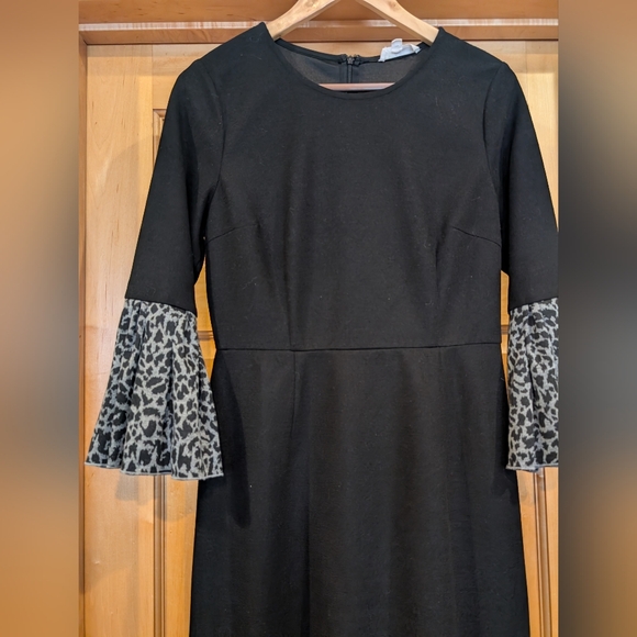 THML Black Dress with Leopard Print Sleeves - Picture 2 of 9